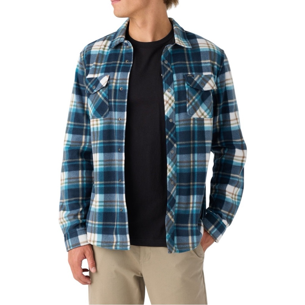 NWT Men's O'Neill Men's Blue Glacier Plaid Superfleece Button Down OverShirt M